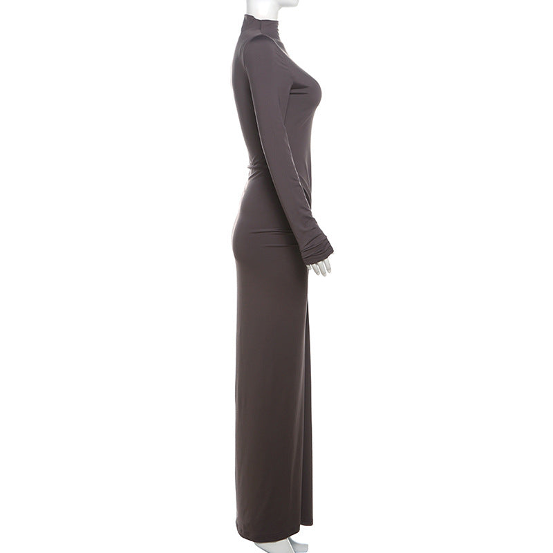 Women Sexy Solid Pleated Maxi Dress 9