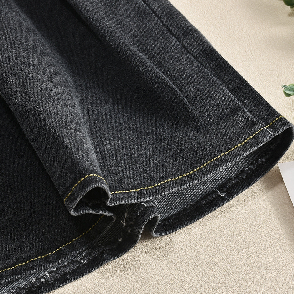 Women Stretch Denim French Pleated V-Neck Denim Dress 19