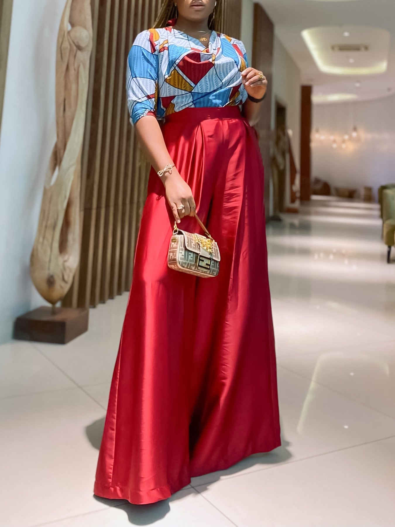 Women's Printed Short Sleeve Shirt Casual Loose Wide Leg Pants African Two-Piece Suit 5