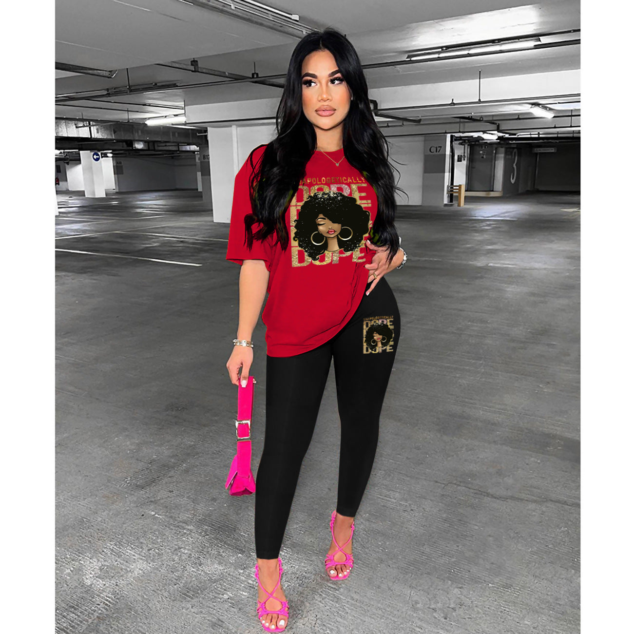 Style Printed Casual Fashion Short Sleeve T-Shirt Pants Women's Two-Piece Set 6