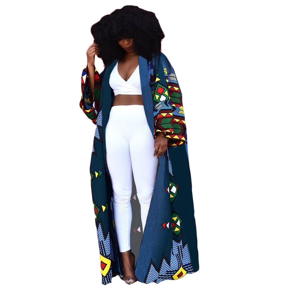 Women's Fashion Chic Plus Size Versatile Long Loose Print Cardigan Coat 12