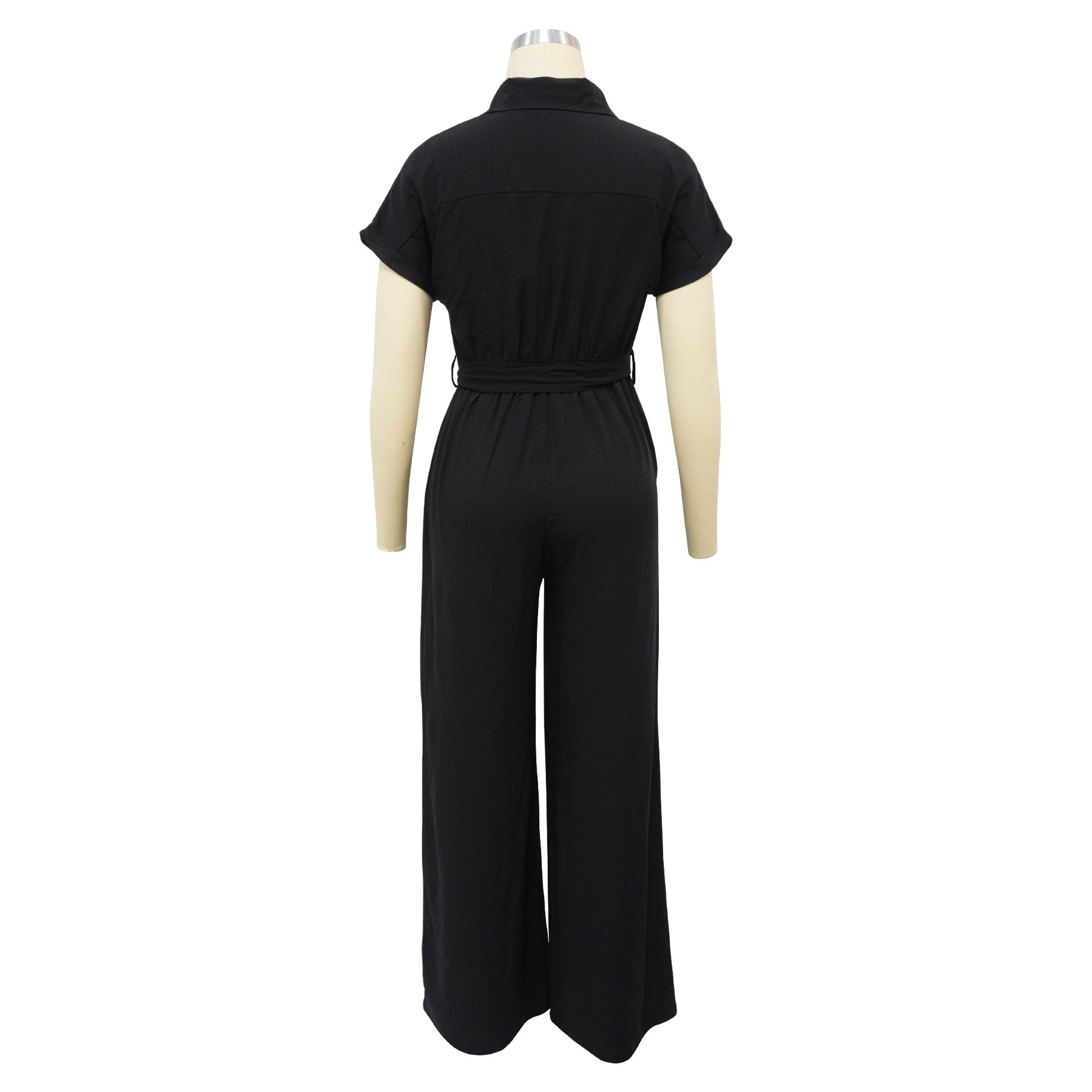 Women's Solid Color Casual Women's Turndown Collar Short Sleeve Linen Jumpsuit 11
