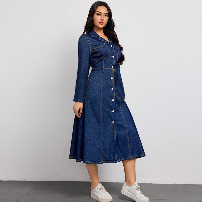 Women Denim Long-Sleeved Dress 5
