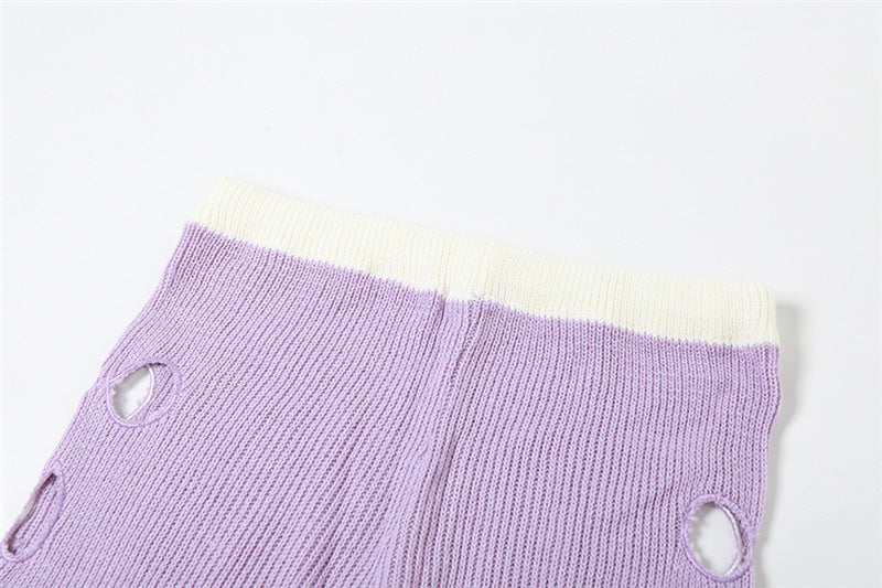 Autumn Casual Women Sexy Hollow Contrast Color Knitting High Waist Straight Pants 18