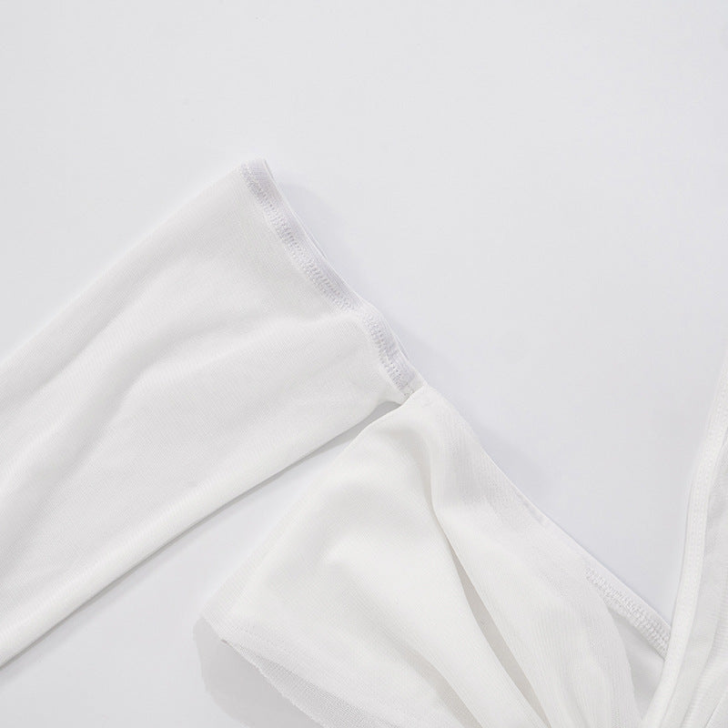 Women's Spring-Summer See-Through Mesh One-Sleeve Slim Tight Two-Piece Shorts Set 20