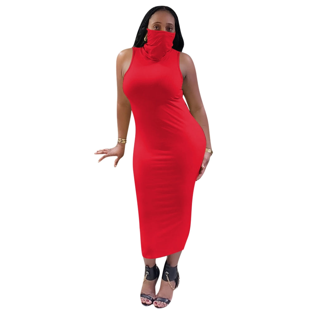 Sexy Sleeveless Tight Midi Dress with Face Cover 6