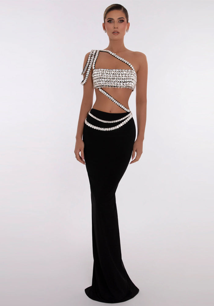 Rhinestone Fashion Formal Party Top Long Bandage Skirt Two-Piece Set