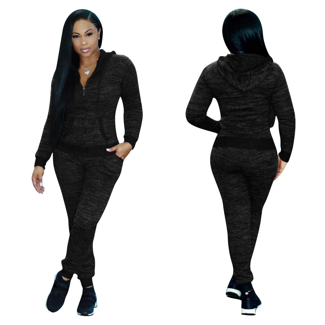 Women'S Zip Hooded Long Sleeve Tracksuit Two-Piece Trousers Set