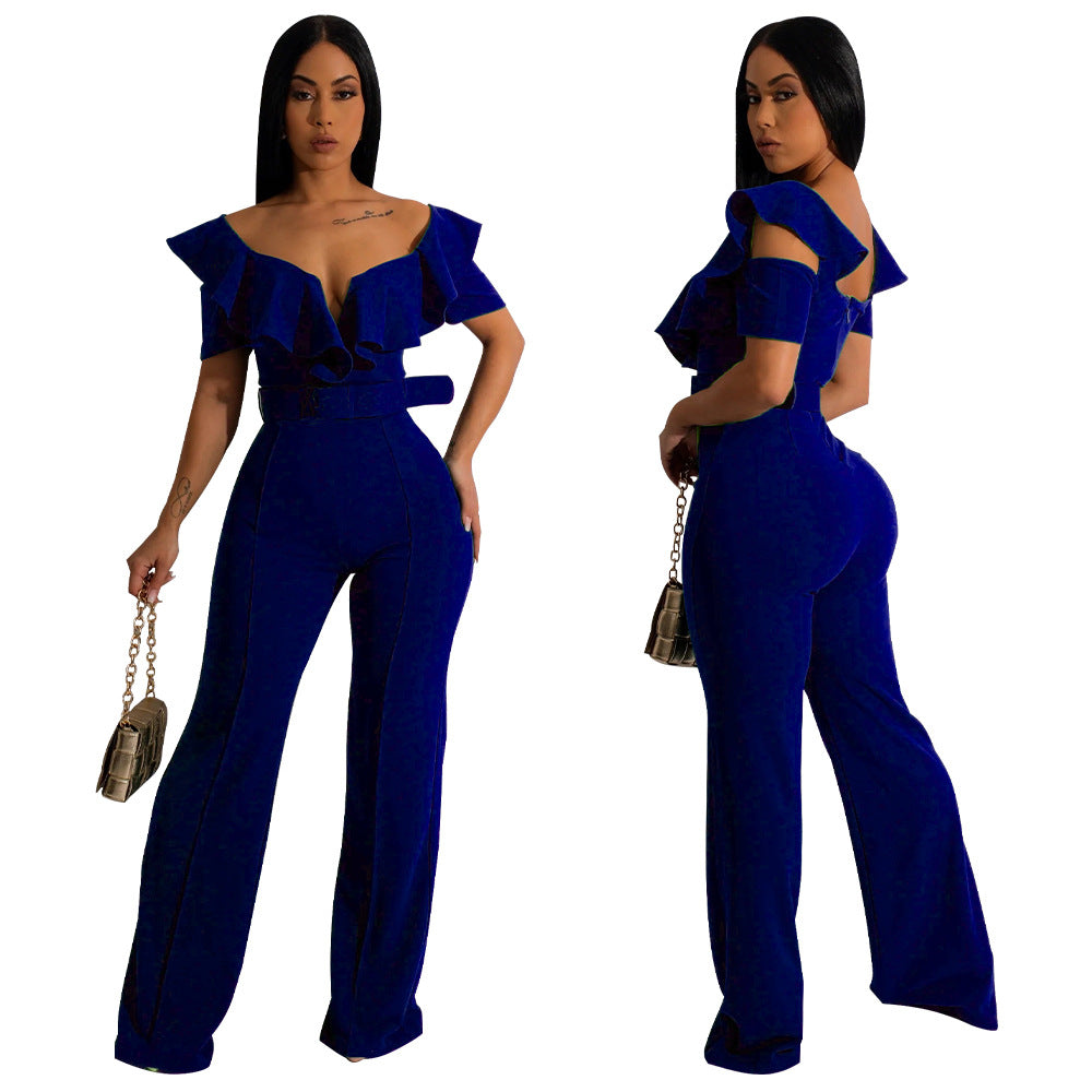 Women's v-neck ruffled sexy Slim Waist Jumpsuit for women 11