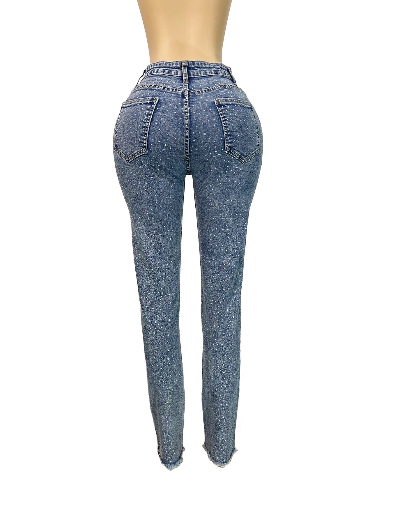 Women Beaded Pocket Ripped Denim Pants 8