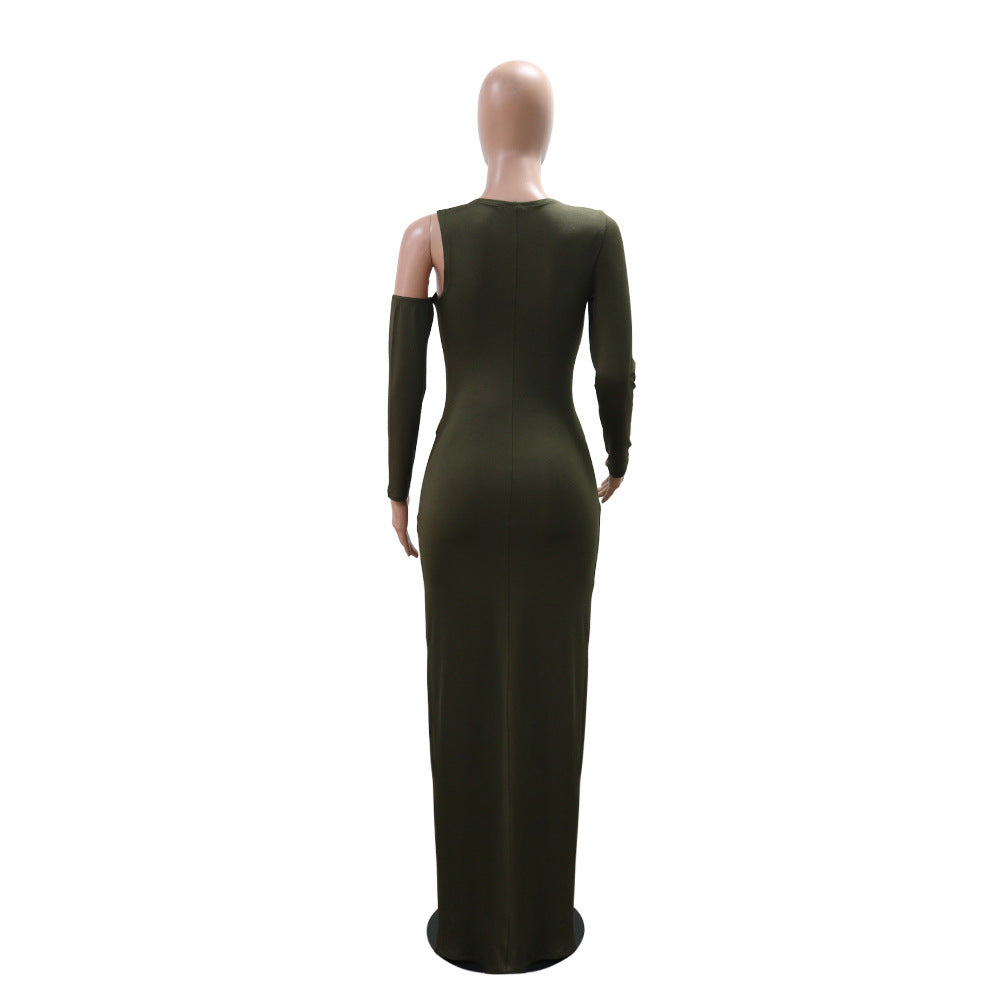 Fashionable Solid Color Slim sexy hollow slit long dress 8