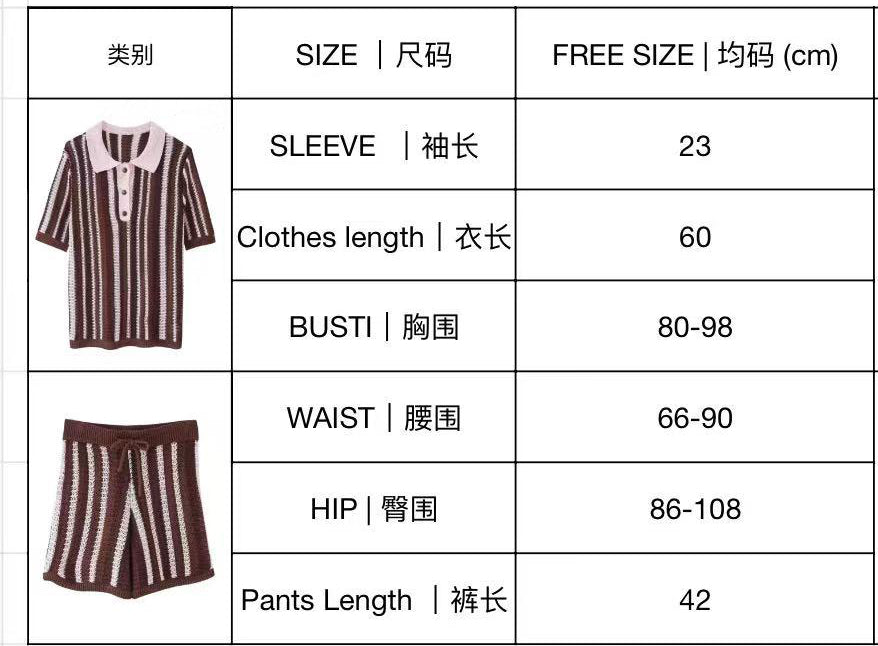 Fashion Striped Turndown Collar Short-Sleeve Top & Shorts Knit Set 11