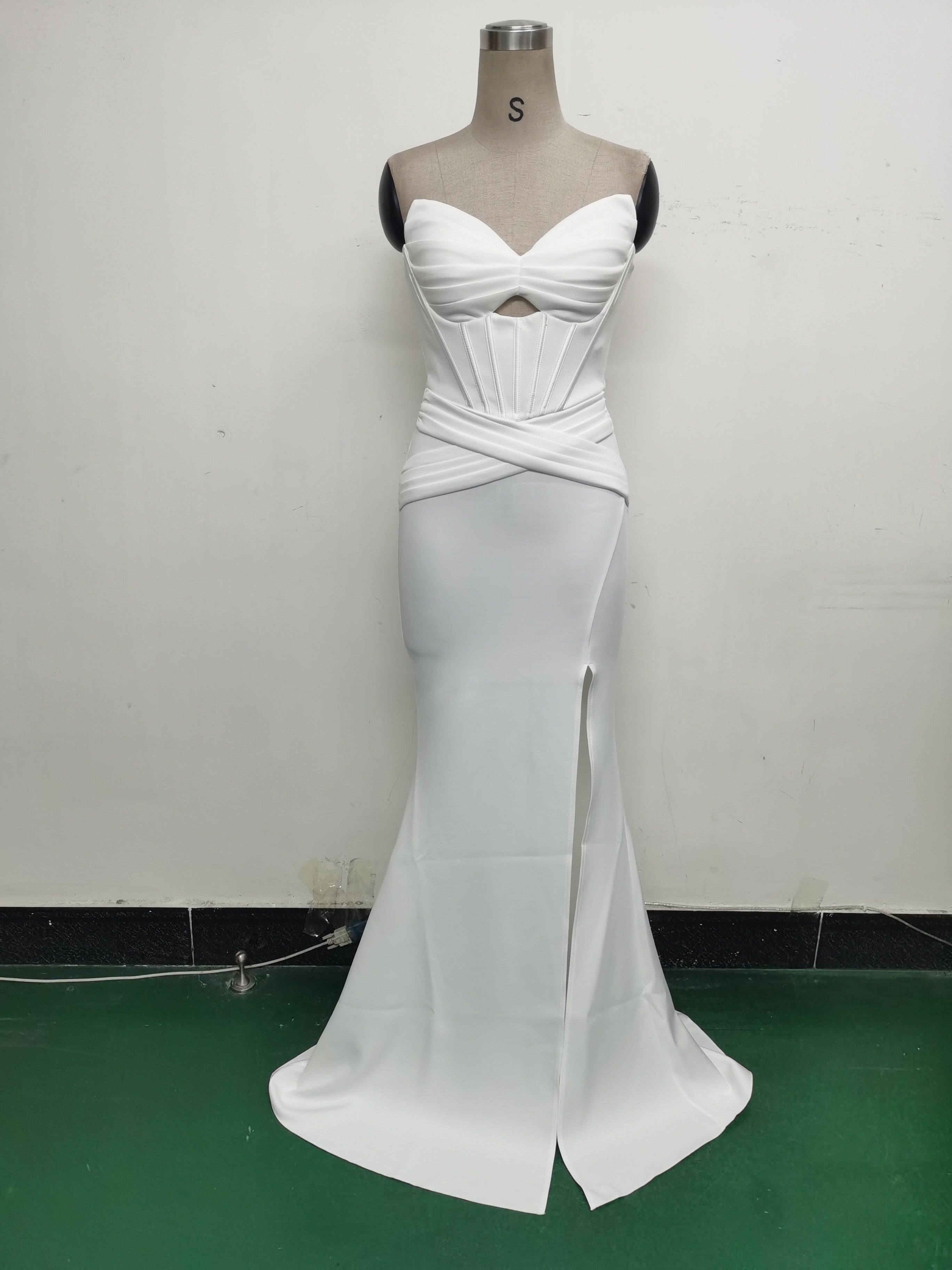 Women herringbone Strapless sweetheart neck hollow Lace-Up Formal Party evening dress 36