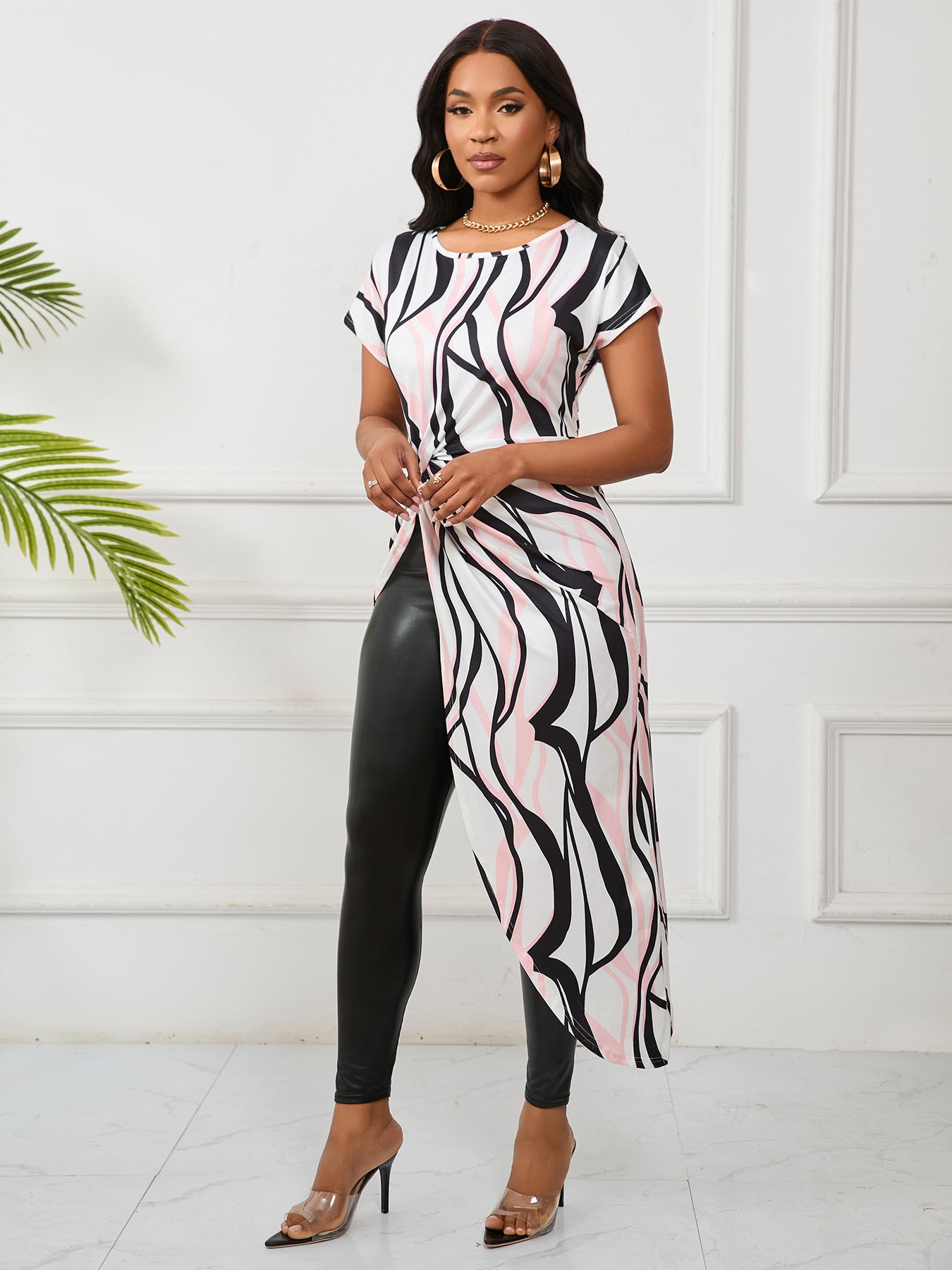 Women Summer Elegant Asymmetric Striped Print Dress 3