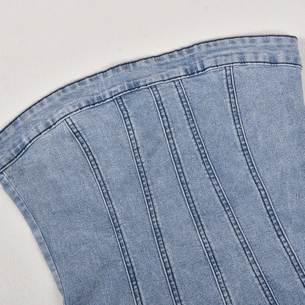 Spring Summer Sexy Strapless Denim Dress 13