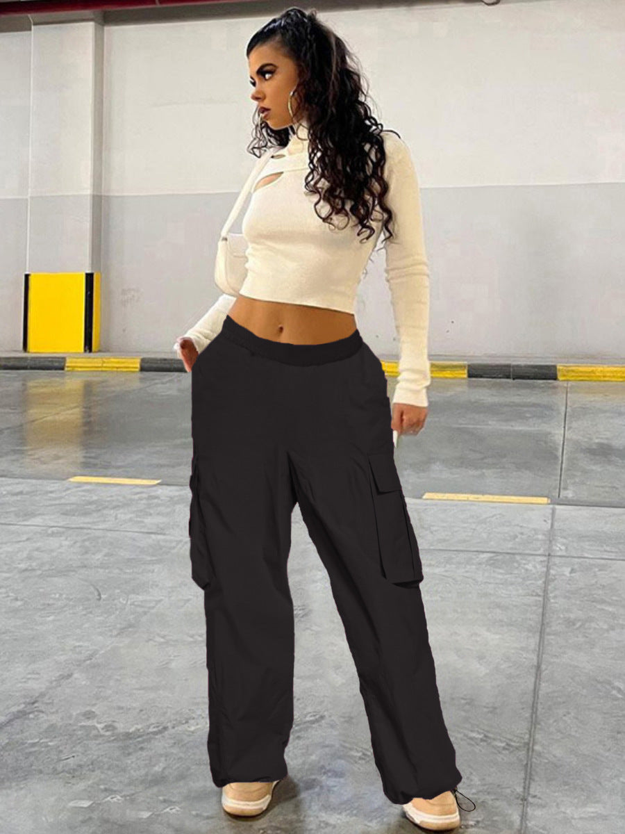 Women Casual Sports Solid Loose Drawstring Cargo Pants 5