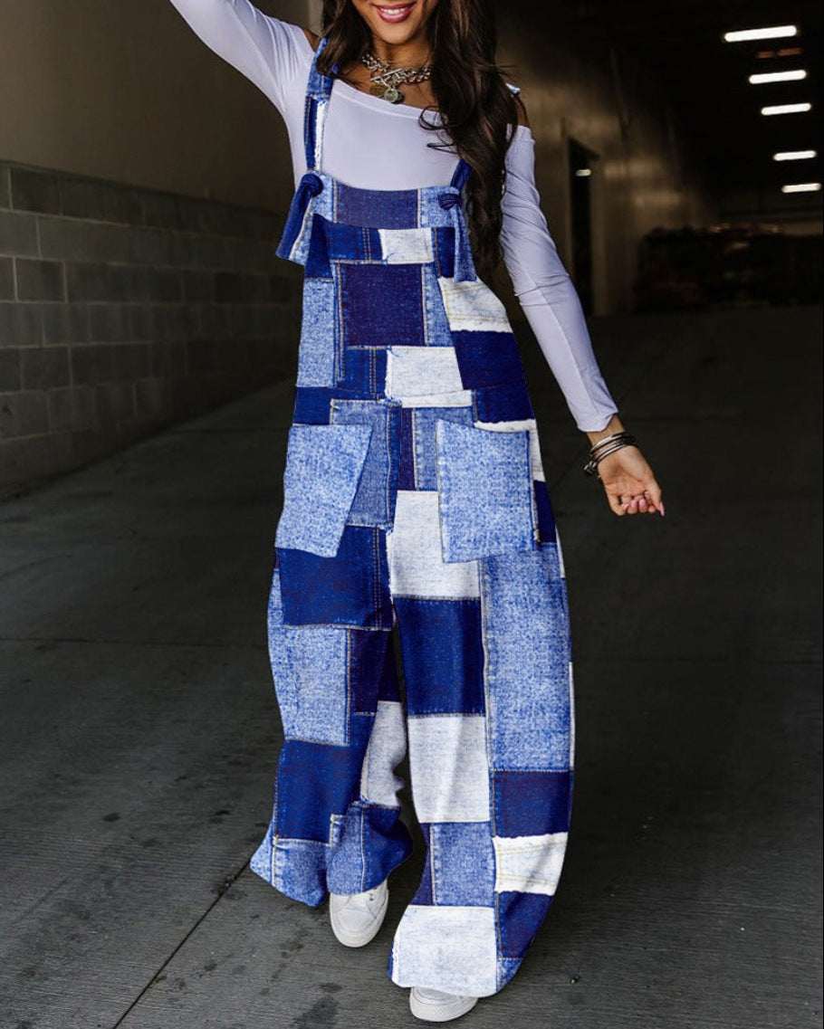 Women Fall Print Lace-Up Overalls 14