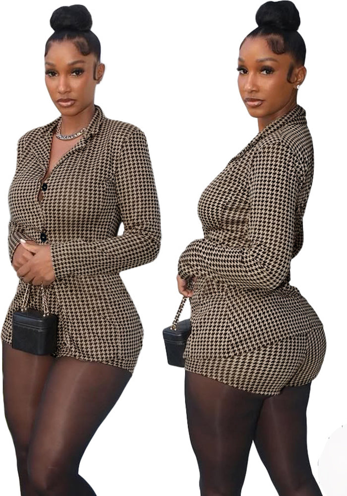 Women Spring Summer Professional Long Sleeve Blazer Jacket and Shorts Two-piece Set
