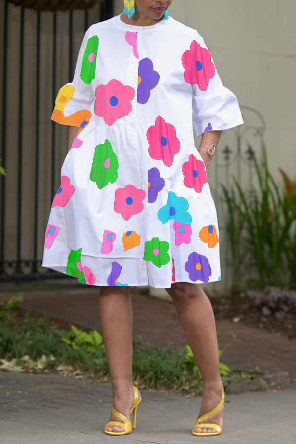 Spring/Summer Wide Sleeve Casual Loose Print Dress for Women 4