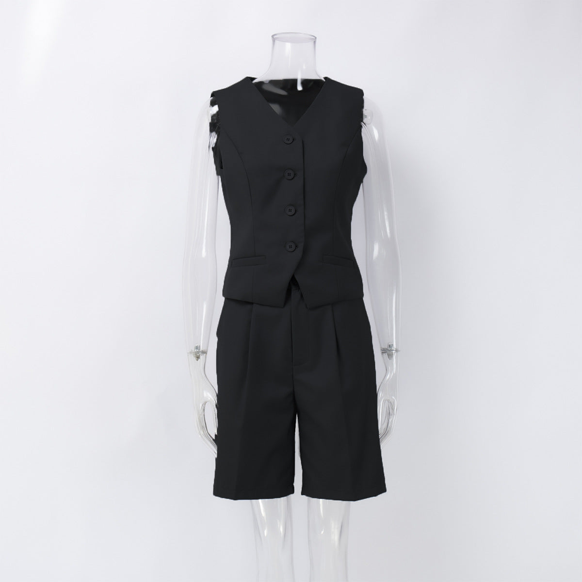 Women v-neck single-breasted vest + shorts two-piece set 15