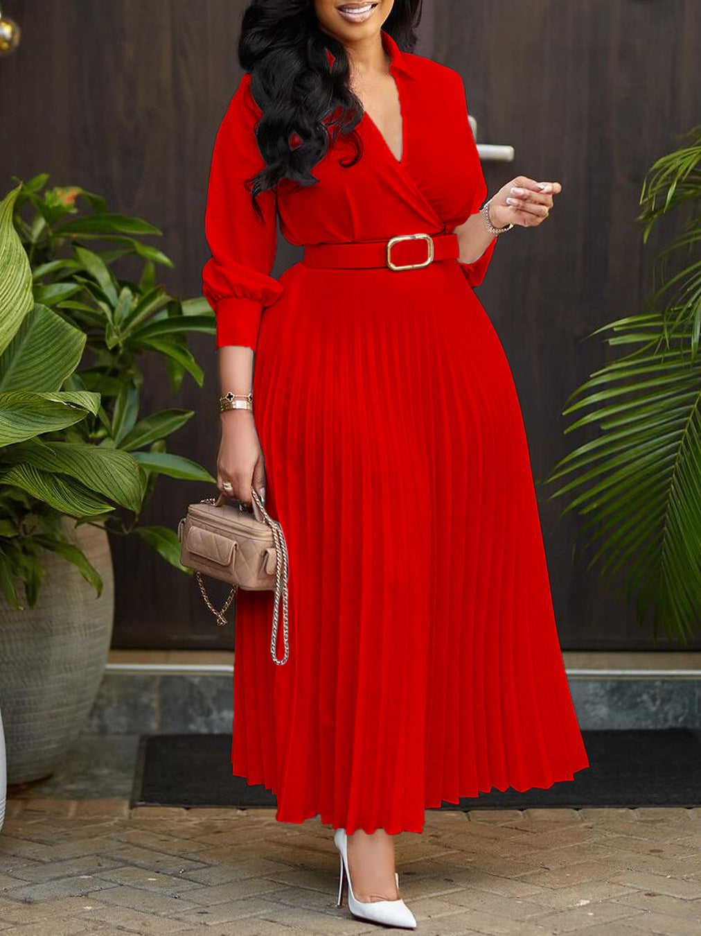 Women's Autumn Fashion Chic Solid Color Plus Size Dress 5