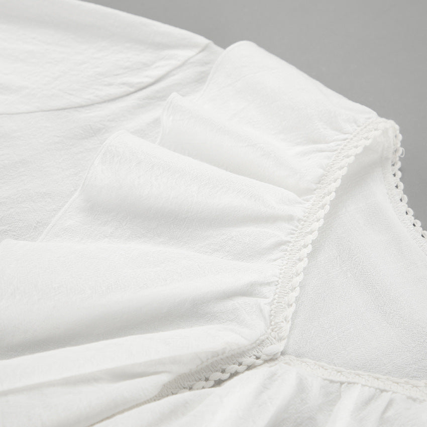 Women Lace Sexy V-Neck Retro Ruffle Shirt 14