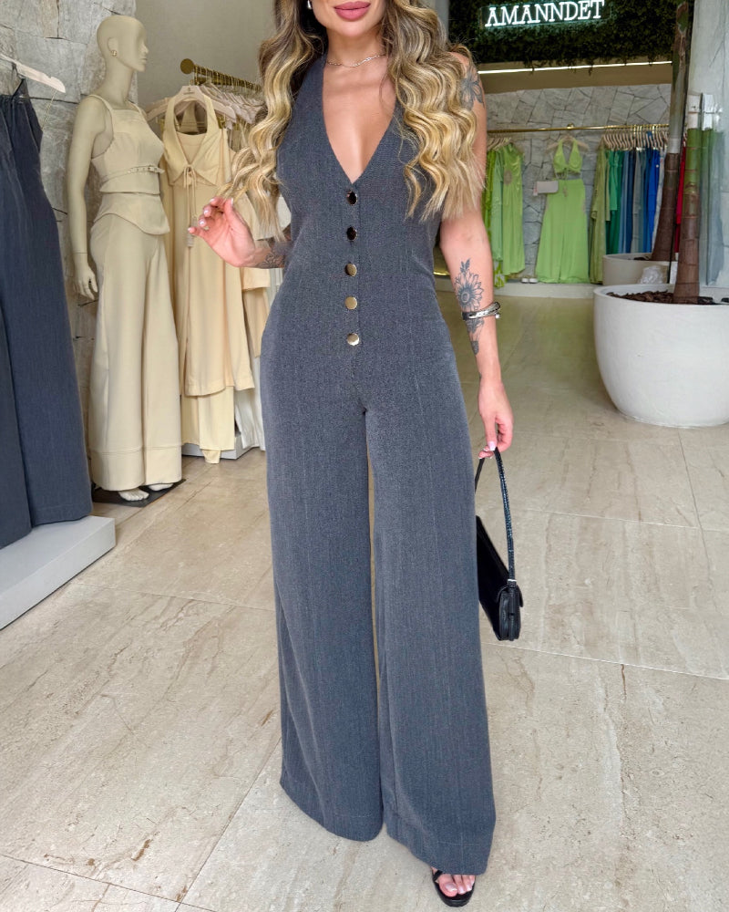 Women Buckled Sleeveless Wide-Leg Jumpsuit 3