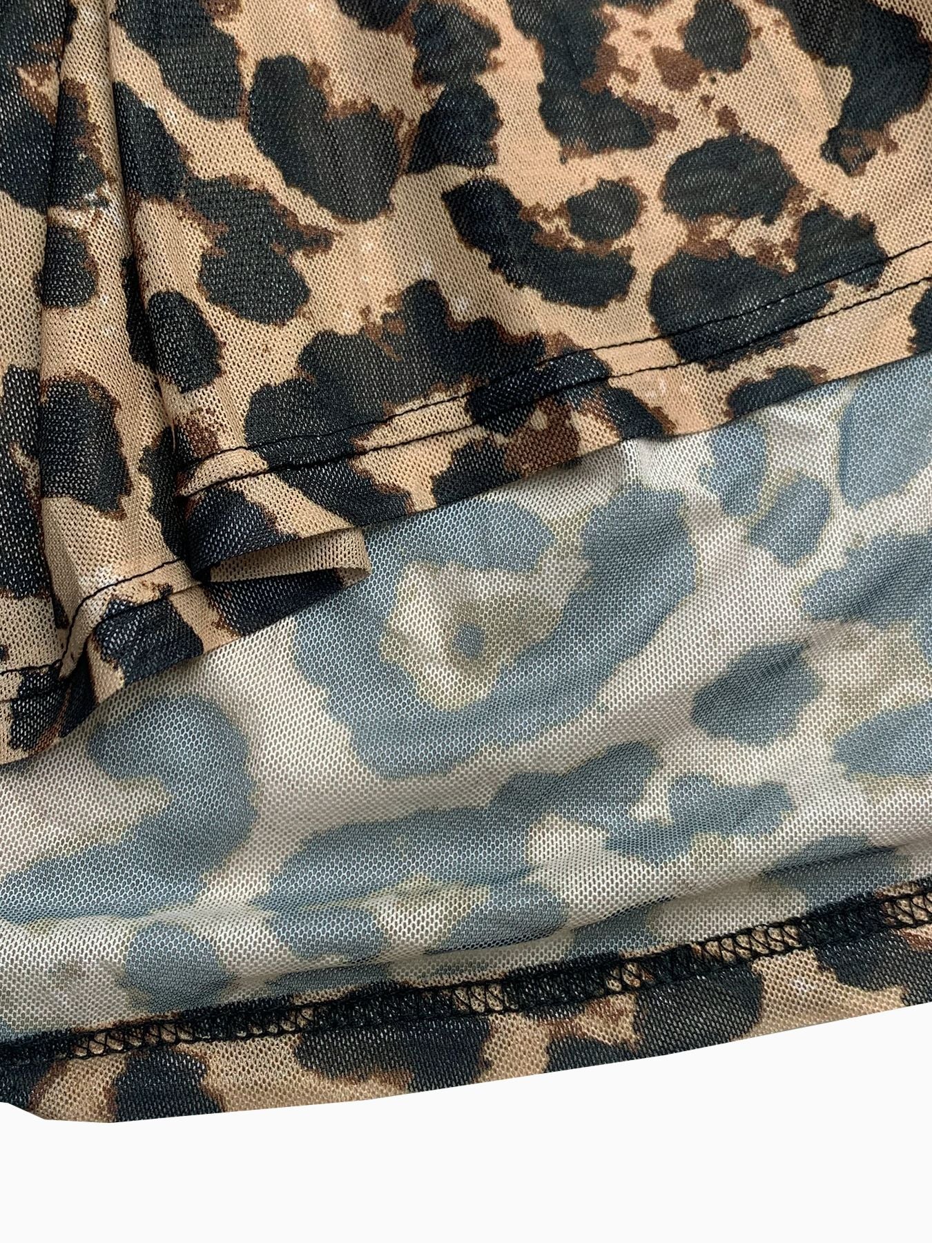 Women split leopard V Neck cross Backless Strap Dress 9