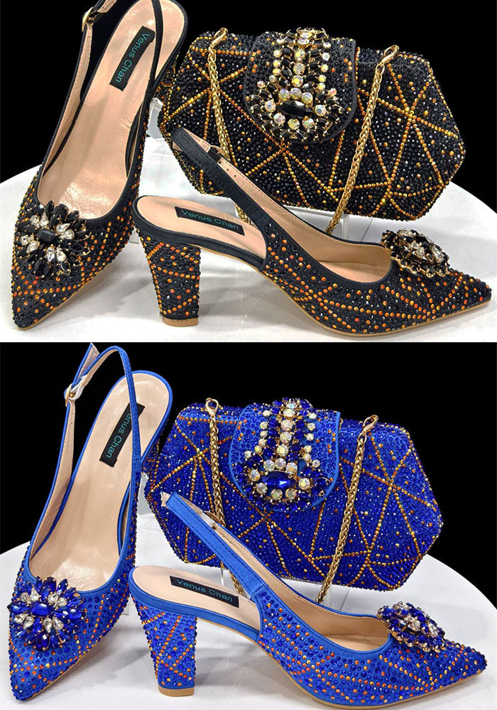 Pointed-Toe Fashion Shoe And Bag Set Combination Ladies' High-Heeled Pointed-Toe Shoes Square Handbag Hollow Sandals