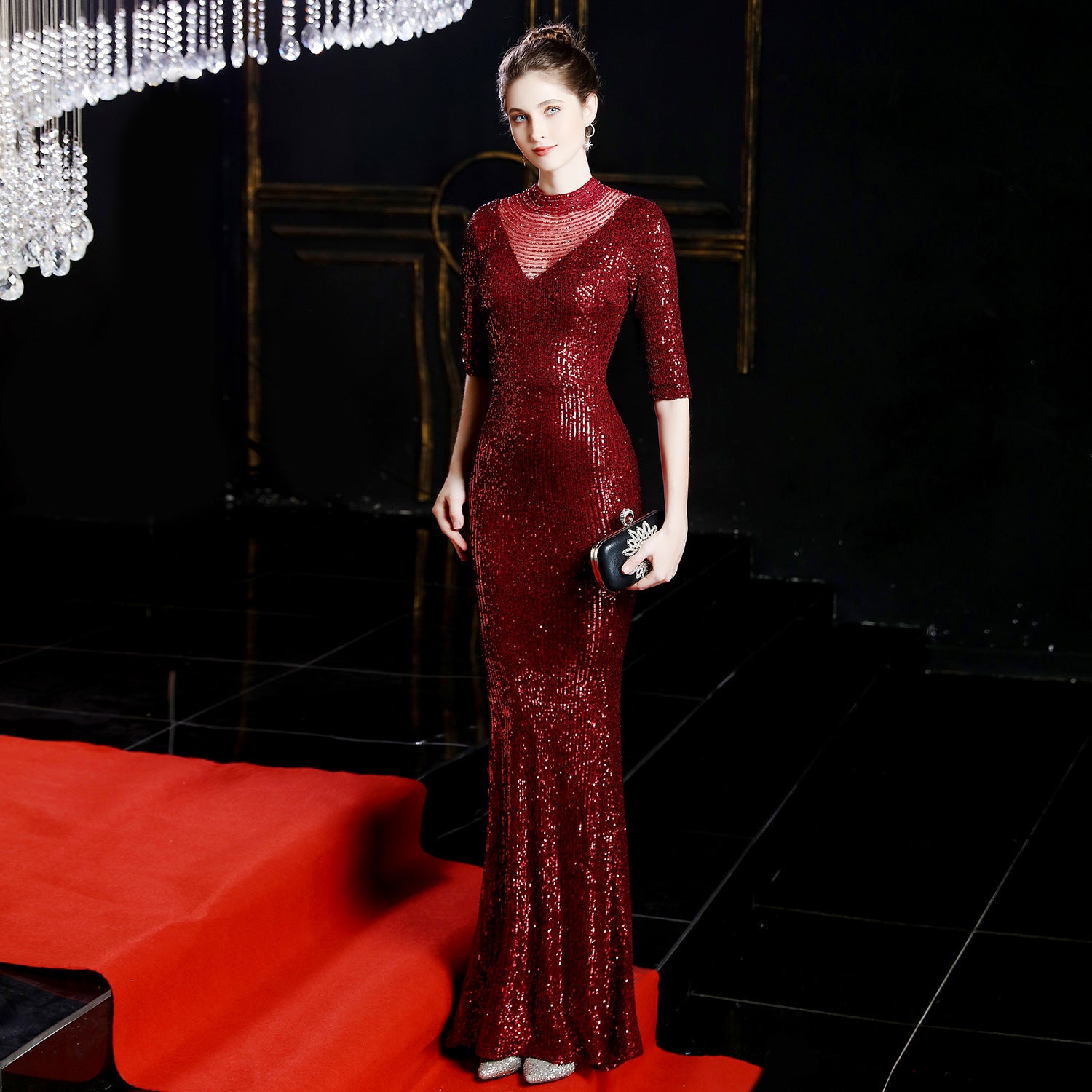 Winter Crystal Diamond Fishtail Evening Dress Long Formal Gown for Women 4