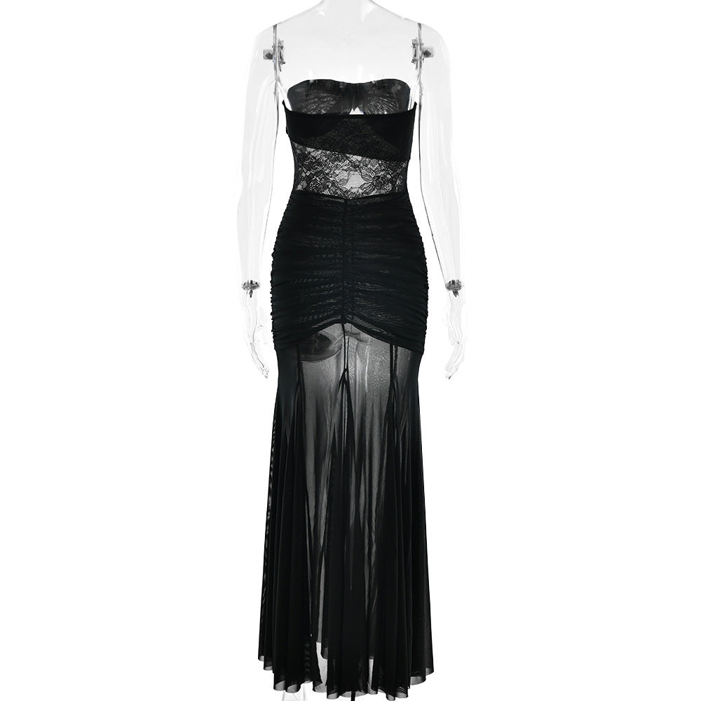 Women Summer Sleeveless Strapless Sexy Pleated Hollow Maxi Dress 11