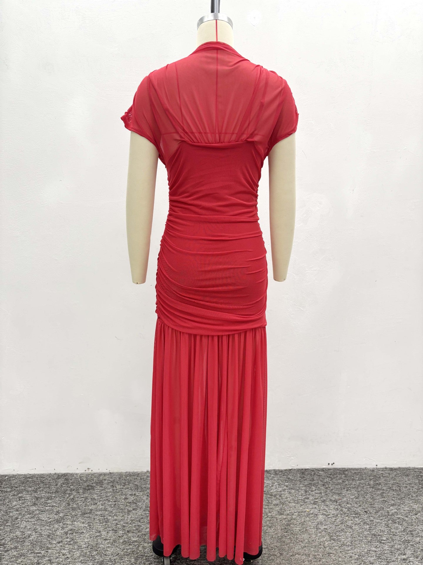 Women's Chic Elegant Mesh Patchwork Red Trendy Fashion Long Dress 10