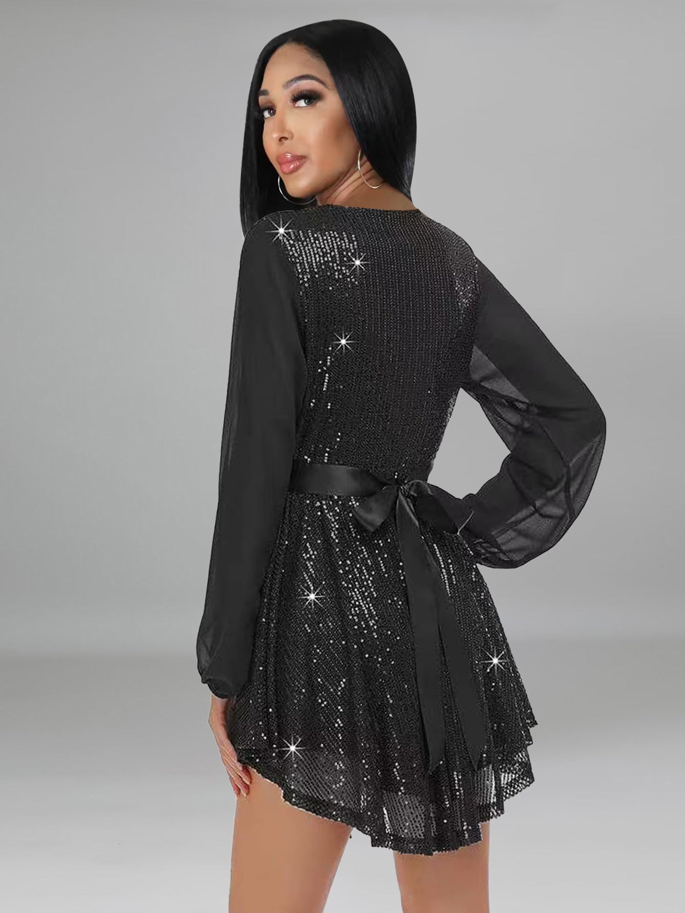 Women Sequin Party Long Sleeve Mini Dress 4