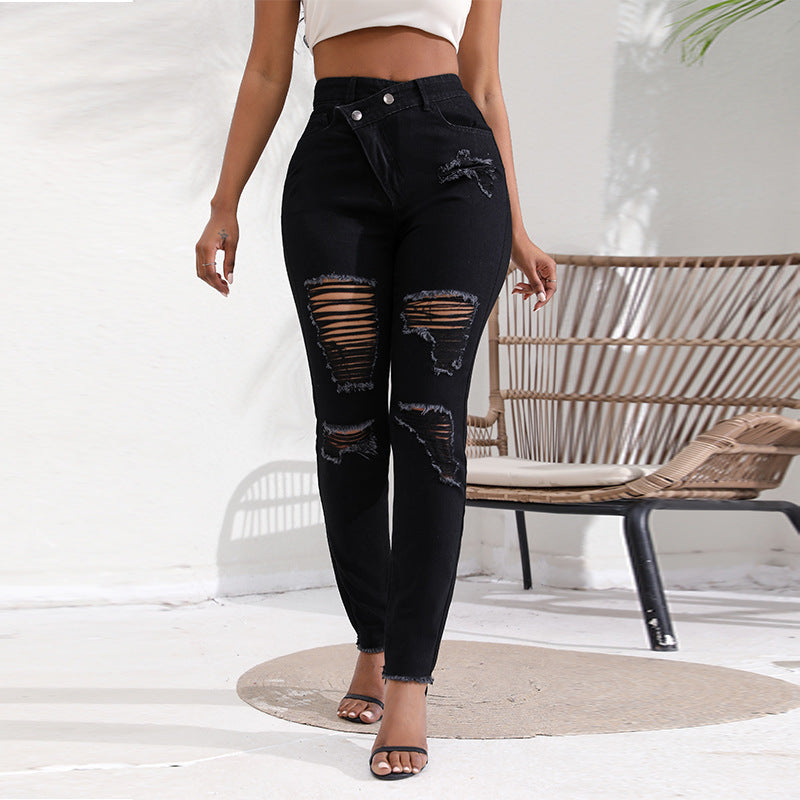 Autumn High Quality Ripped Women's High Waist Denim Pants 4