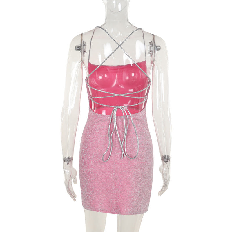 Autumn Chic Sexy Shiny Low Back Lace-Up Mini Dress 7