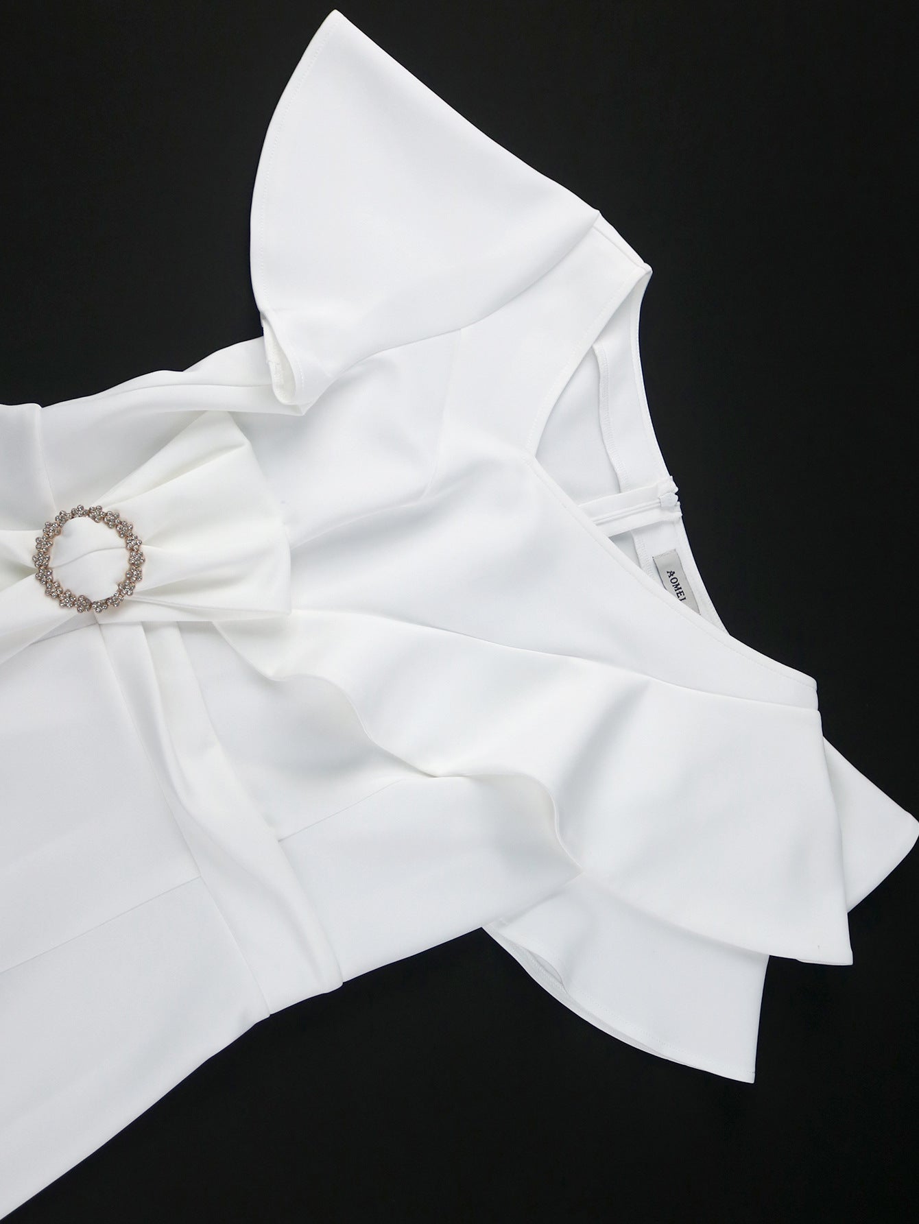 Women Elegant Slash Shoulder Ruffle Bodycon Bow Dresses 13