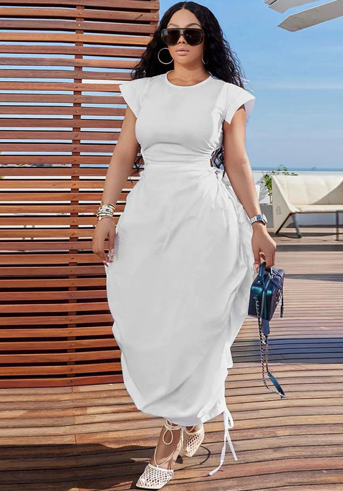 Summer Women Round Neck Solid Dress