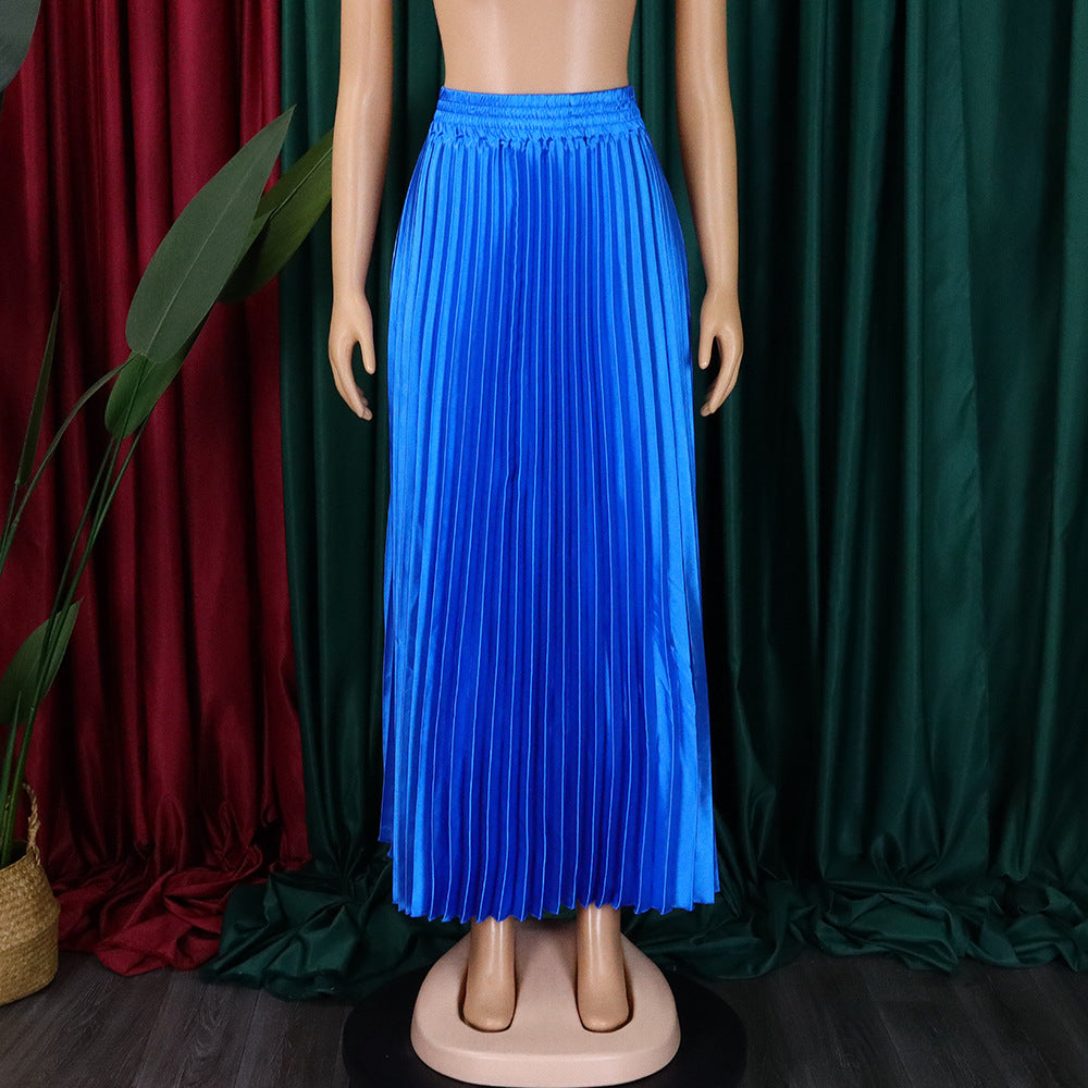 Women's Plus Size Mid-High Waist Pleated Long Skirt 32