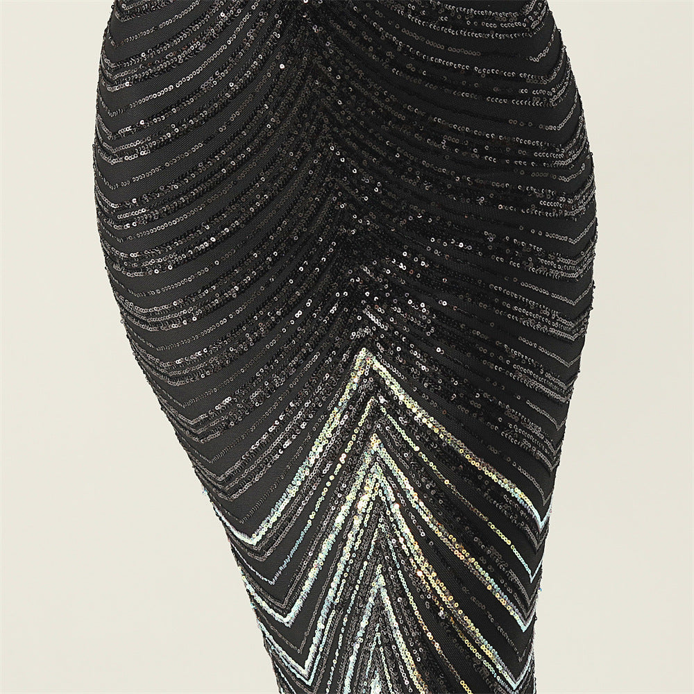 Plus Size Women V Neck Wave Gradient Beaded Beaded Formal Party Evening Dress 23