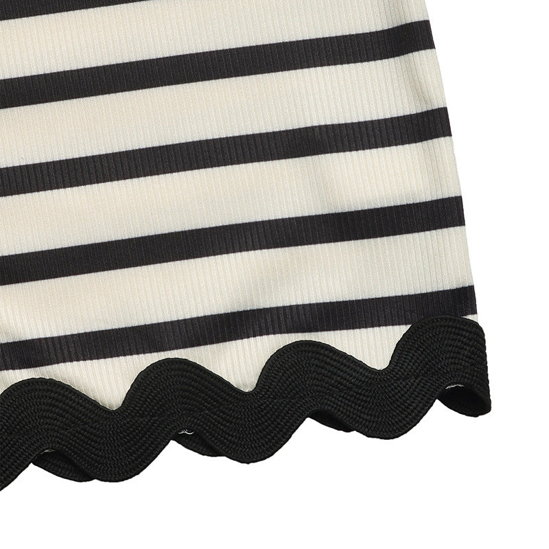 Women Casual Striped Lace Patchwork Top and Lace Shorts Two Piece Set 10