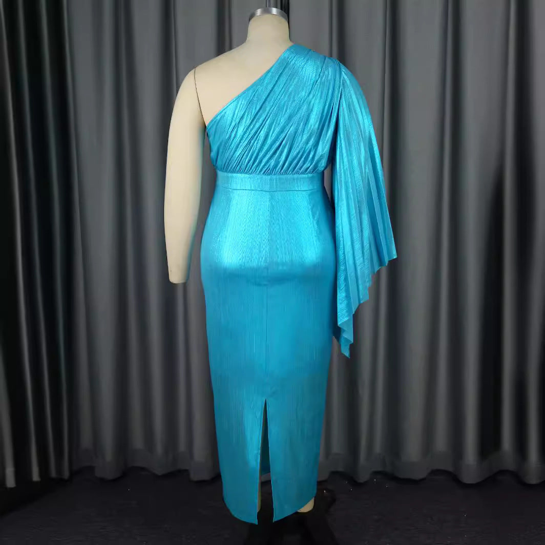 One-Shoulder Pleated Sleeve Formal Party Dresses 4