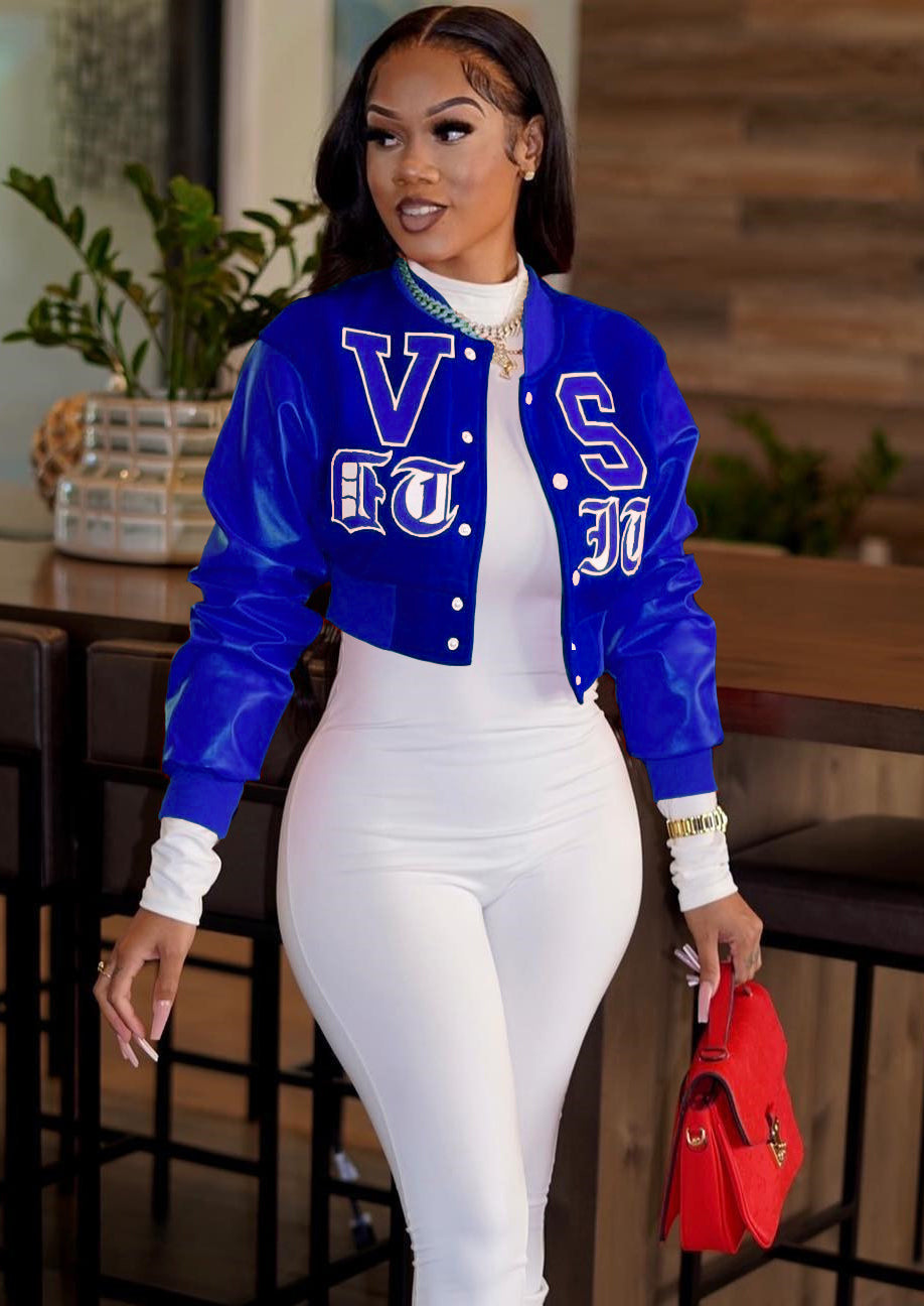 Women's sexy Crop Round Neck loose bomber jacket 7