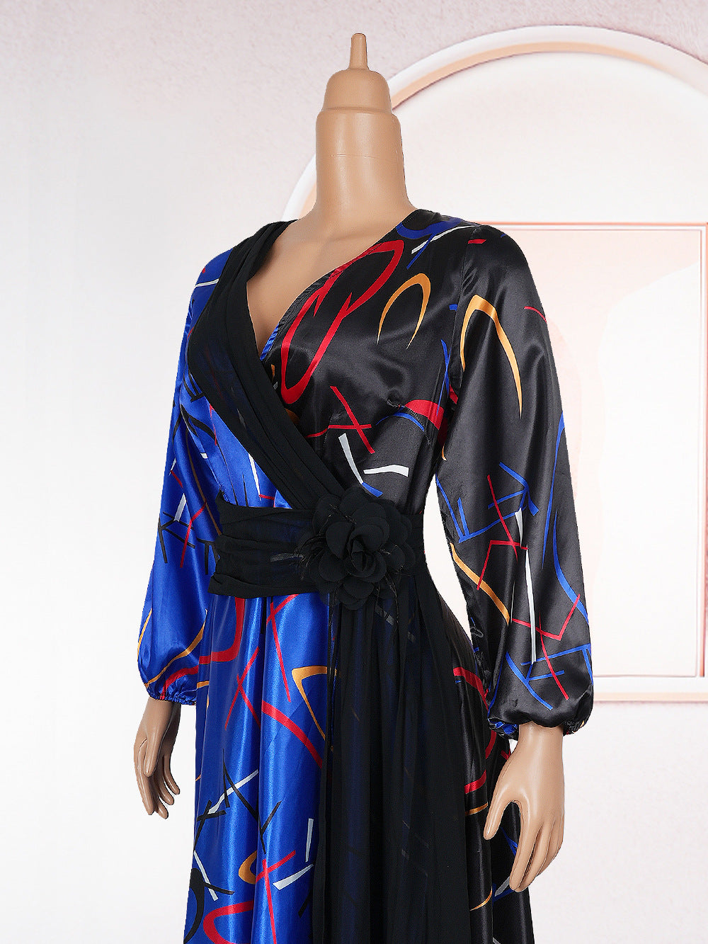 Africa Women's Muslim Color Block Print Plus Size Long Dress 17