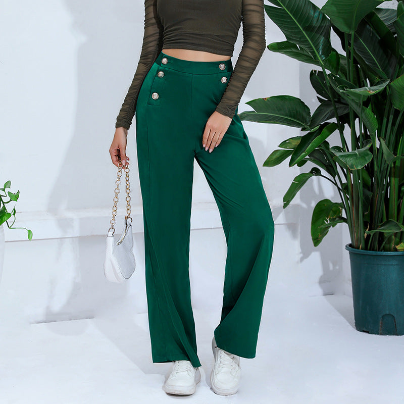 Women loose straight wide leg suit pants 7