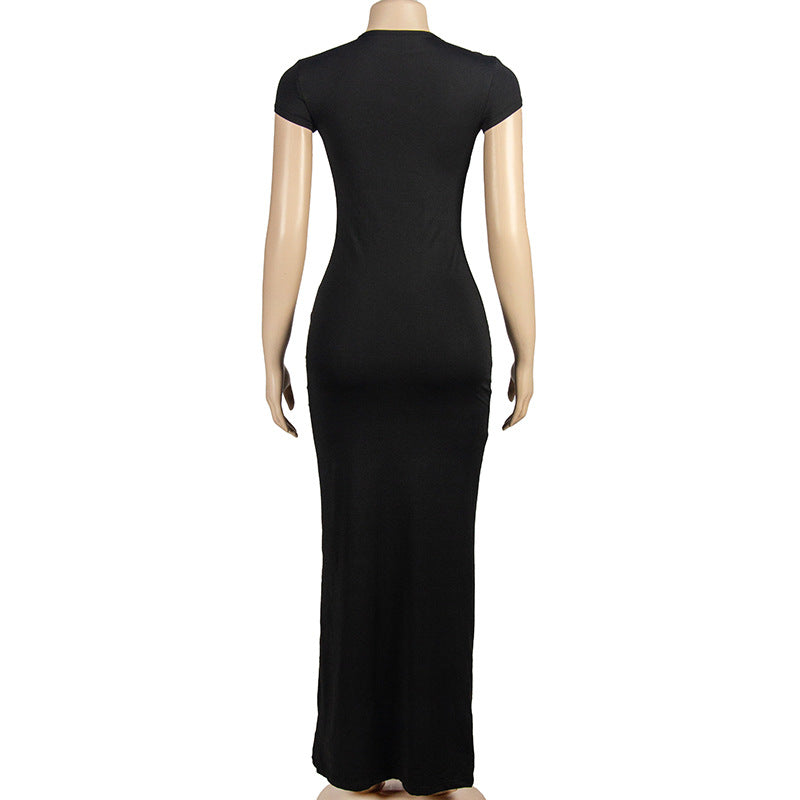 Women Solid Round Neck Short Sleeve Bodycon Dress 14