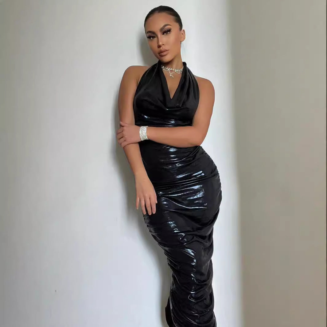Women sexy shiny black dress 5