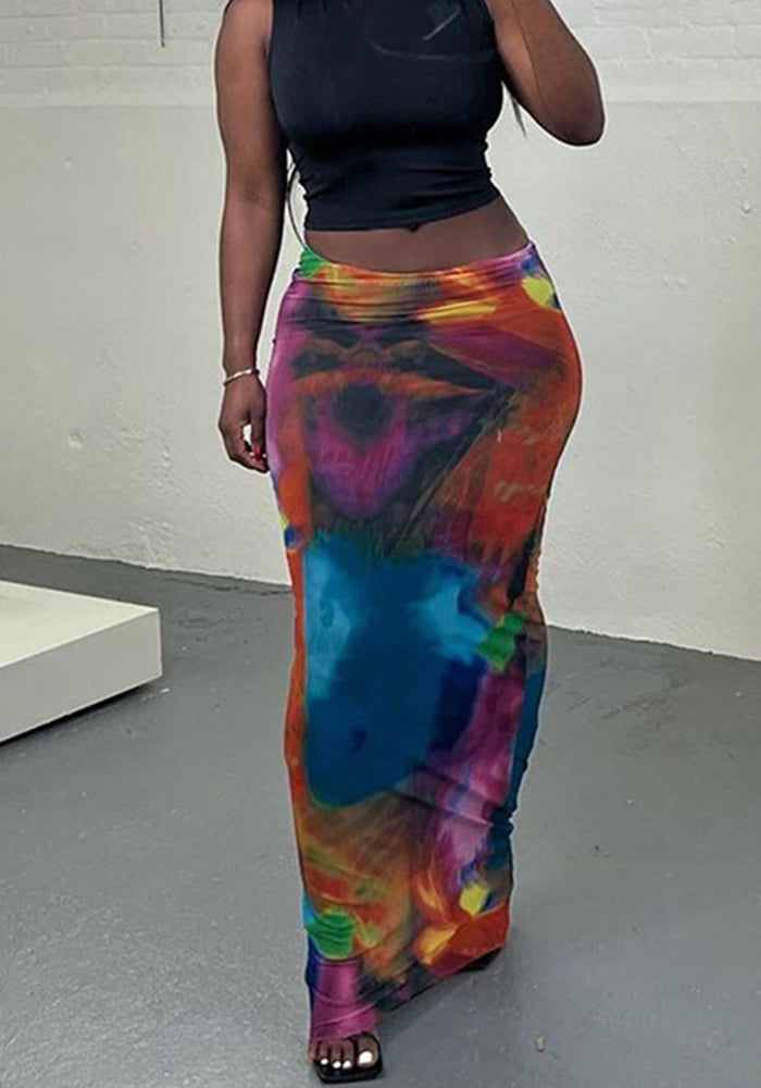 Women's Summer Casual Painted Print Slim Bodycon Maxi Skirt