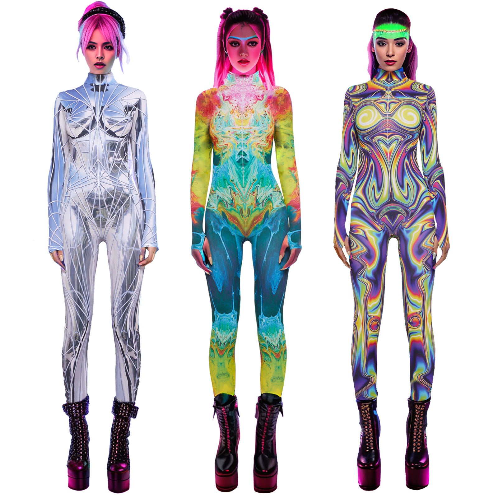 Women's Fashion Printed Zipper Slim Jumpsuit