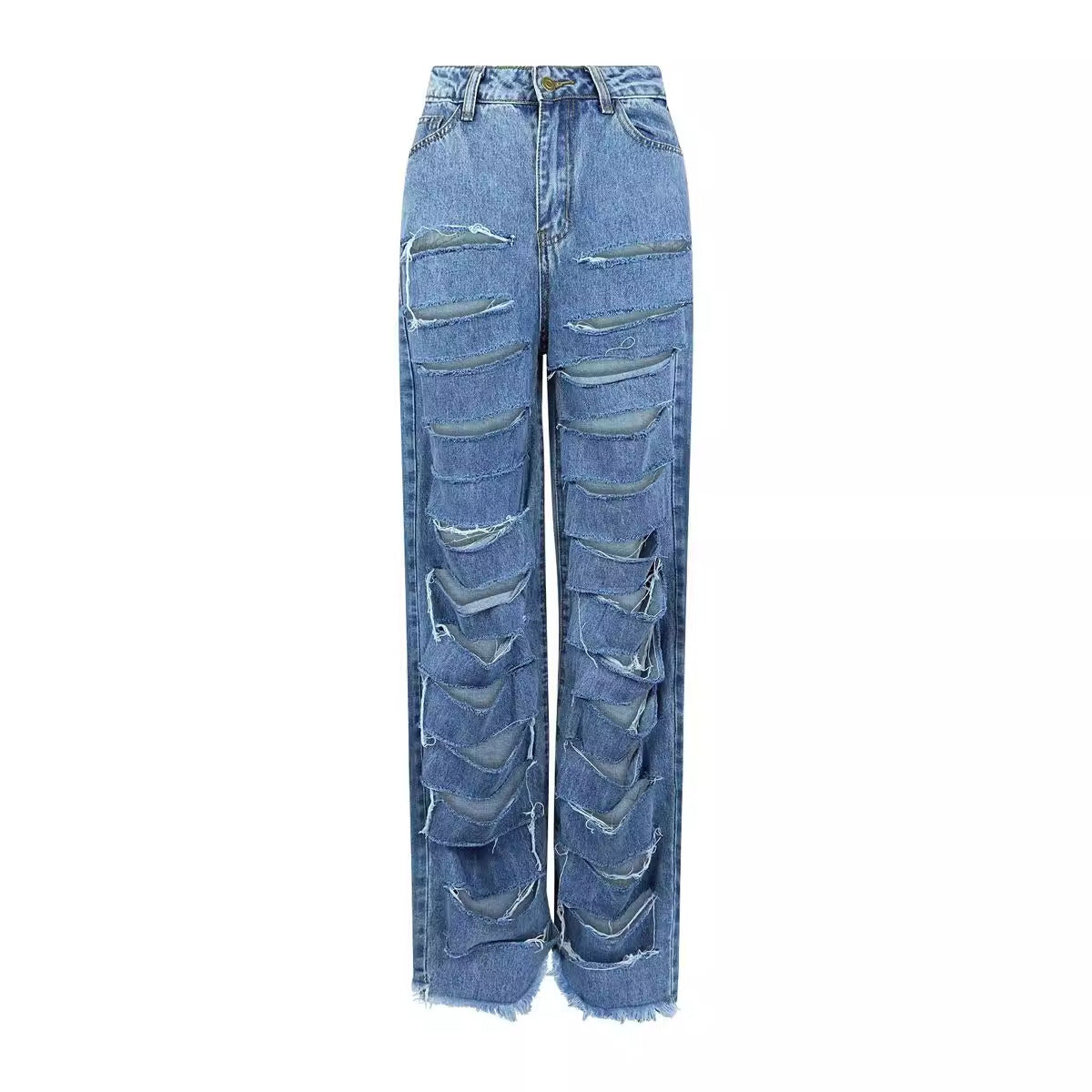 Fashion Ripped straight wide leg trousers 3