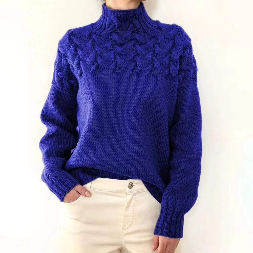 Autumn winter long-sleeved high-collar solid color knitting sweater women's pullover top 7